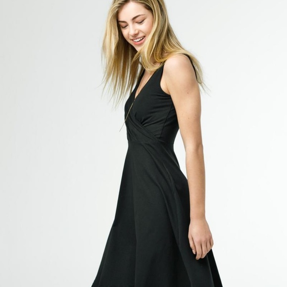 V-Neck Faux Wrap Dress in Black - Ethically Made - Picture 5 of 7